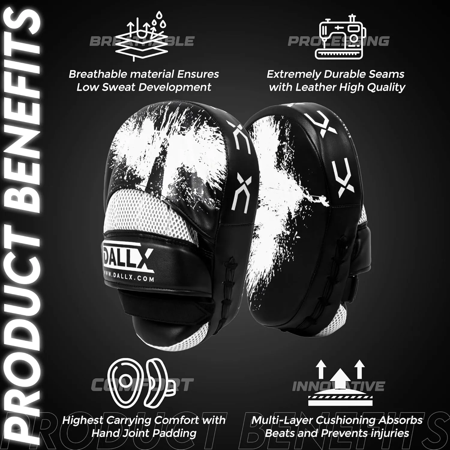 DALLX Sports Punch Mitts Target Focus Pads Hook and Jab Curved for MMA Training Martial Arts Karate Kickboxing Muay Thai with Adjustable Straps Ventilated
