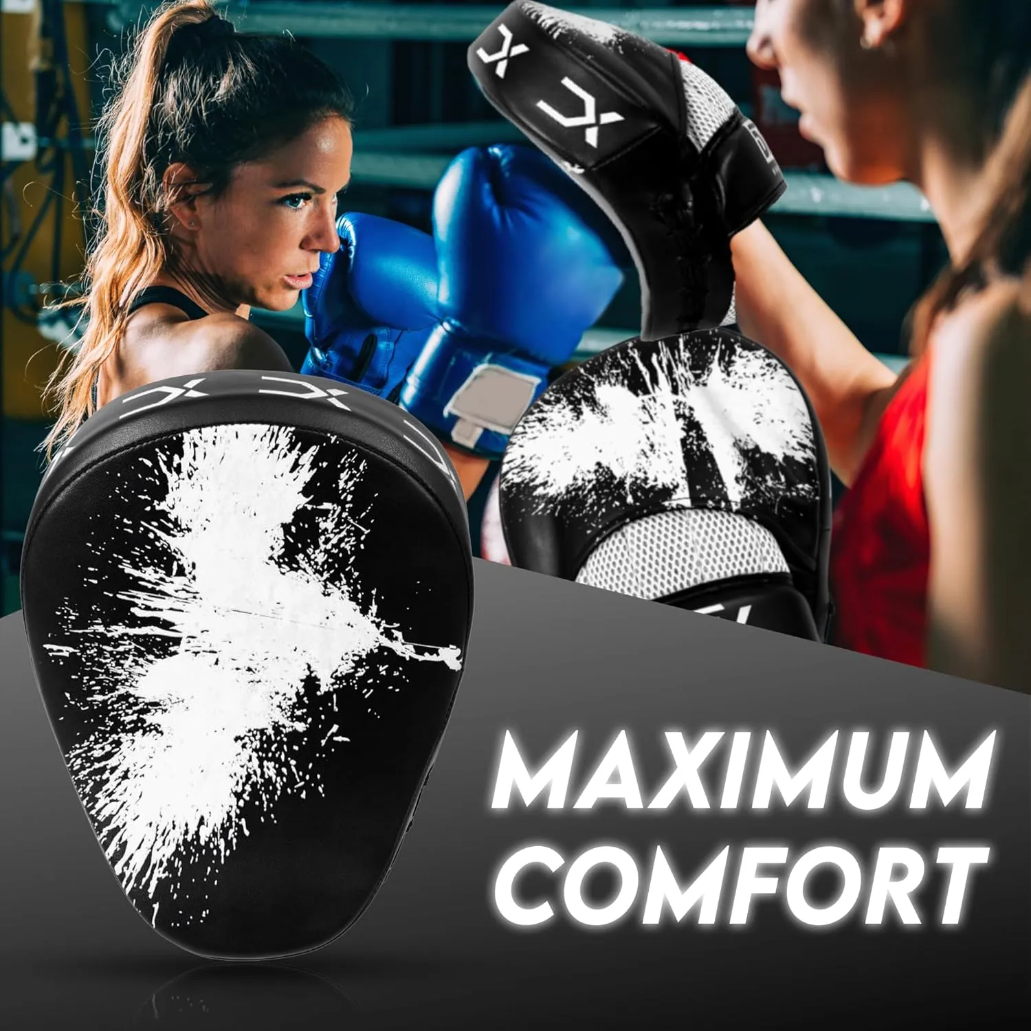 DALLX Sports Punch Mitts Target Focus Pads Hook and Jab Curved for MMA Training Martial Arts Karate Kickboxing Muay Thai with Adjustable Straps Ventilated