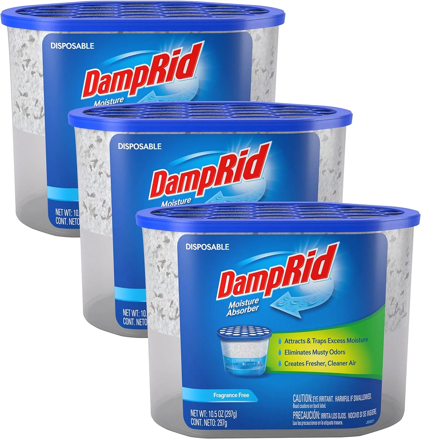 DampRid Fragrance Free Disposable Moisture Absorber - 10.5 oz. Each - 3 Pack – Attracts & Traps Excess Moisture, Eliminates Musty Odors, Creates Fresher, Cleaner Air White