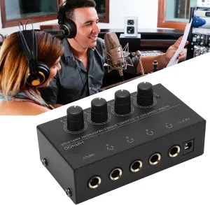 DAUERHAFT 4 Channel Stereo Headphone Amp , Ultra Low Noise Headphone Amplifier , Professional Multi Channel Mini Earphone Splitter Amp , for Sound Reinforcement(US Plug 100‑240VAC   Power Adapter)