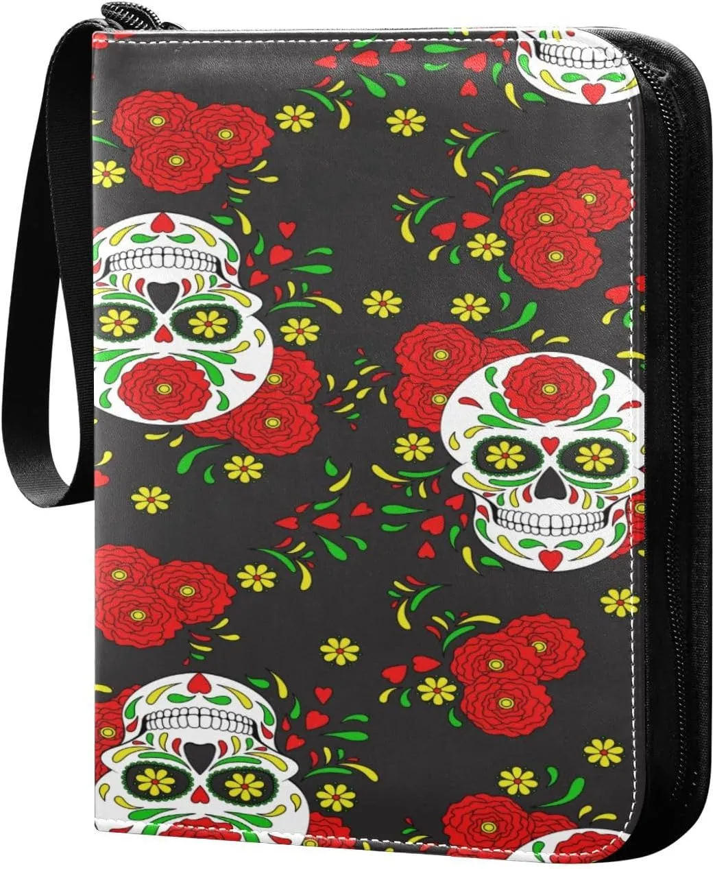 Day Of The Dead Colorful Skull with Floral Card Binder, 4 Pockets Trading Card Binder Holder with 50 Sleeves Holder Album, Card Collection Binder Card Album Book for Football Basketball Baseball Games