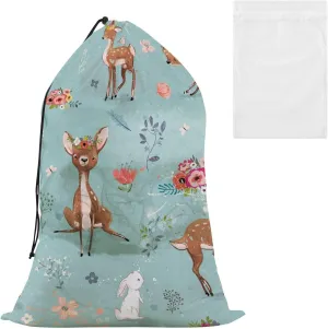 Deer and Hare Laundry Bags, Drawstring Closure Dirty Clothes Bag Organizer, Heavy Duty Large Laundry Bag Storage, Rip-Stop Bags for Camp Travel, Machine Washable 24 x 35.8 Inch