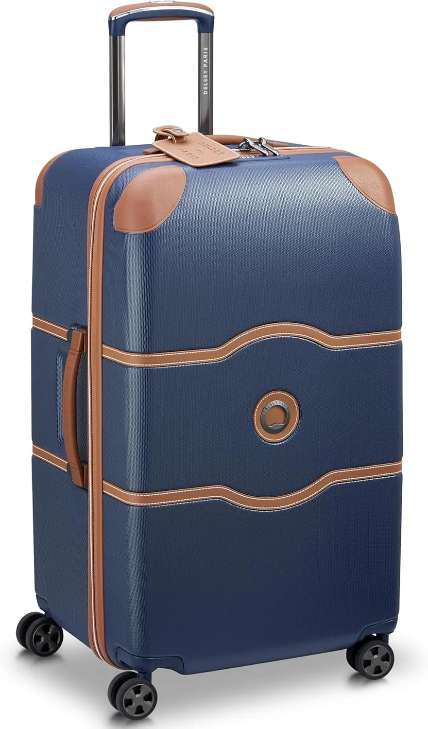 DELSEY PARIS Chatelet Air 2.0 Hardside Luggage Trunk with Spinner Wheels, Navy Blue, Checked-26 Inch