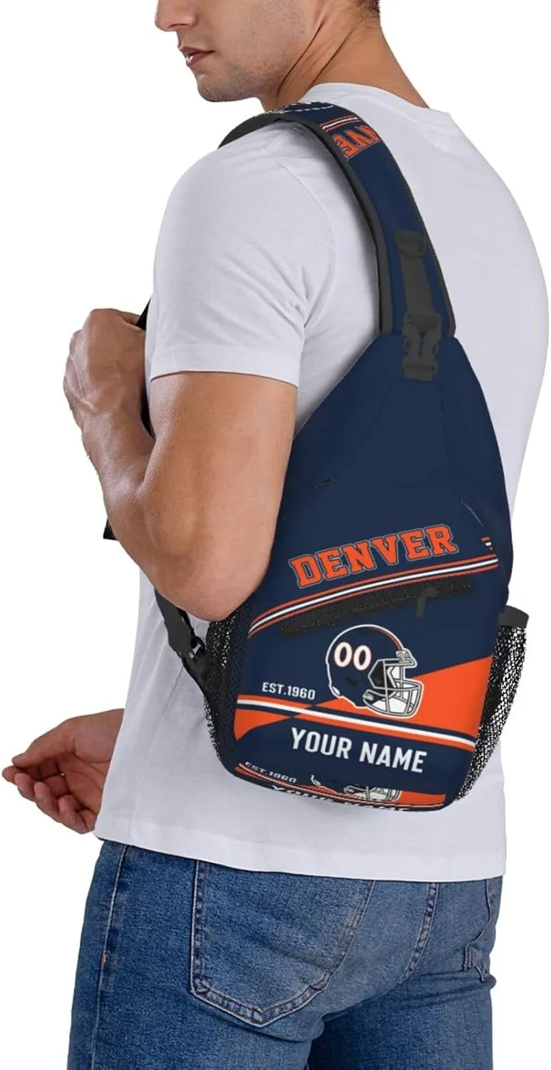 Denver Sling Bag,Personalized Football Crossbody Bags,Custom Cross Chest Bag,Sling Shoulder Backpack,Chest Bag Travel Daypack for Men Women Football Fans