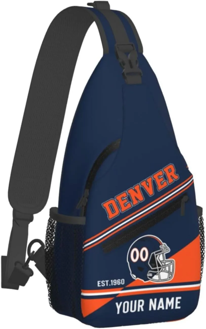 Denver Sling Bag,Personalized Football Crossbody Bags,Custom Cross Chest Bag,Sling Shoulder Backpack,Chest Bag Travel Daypack for Men Women Football Fans