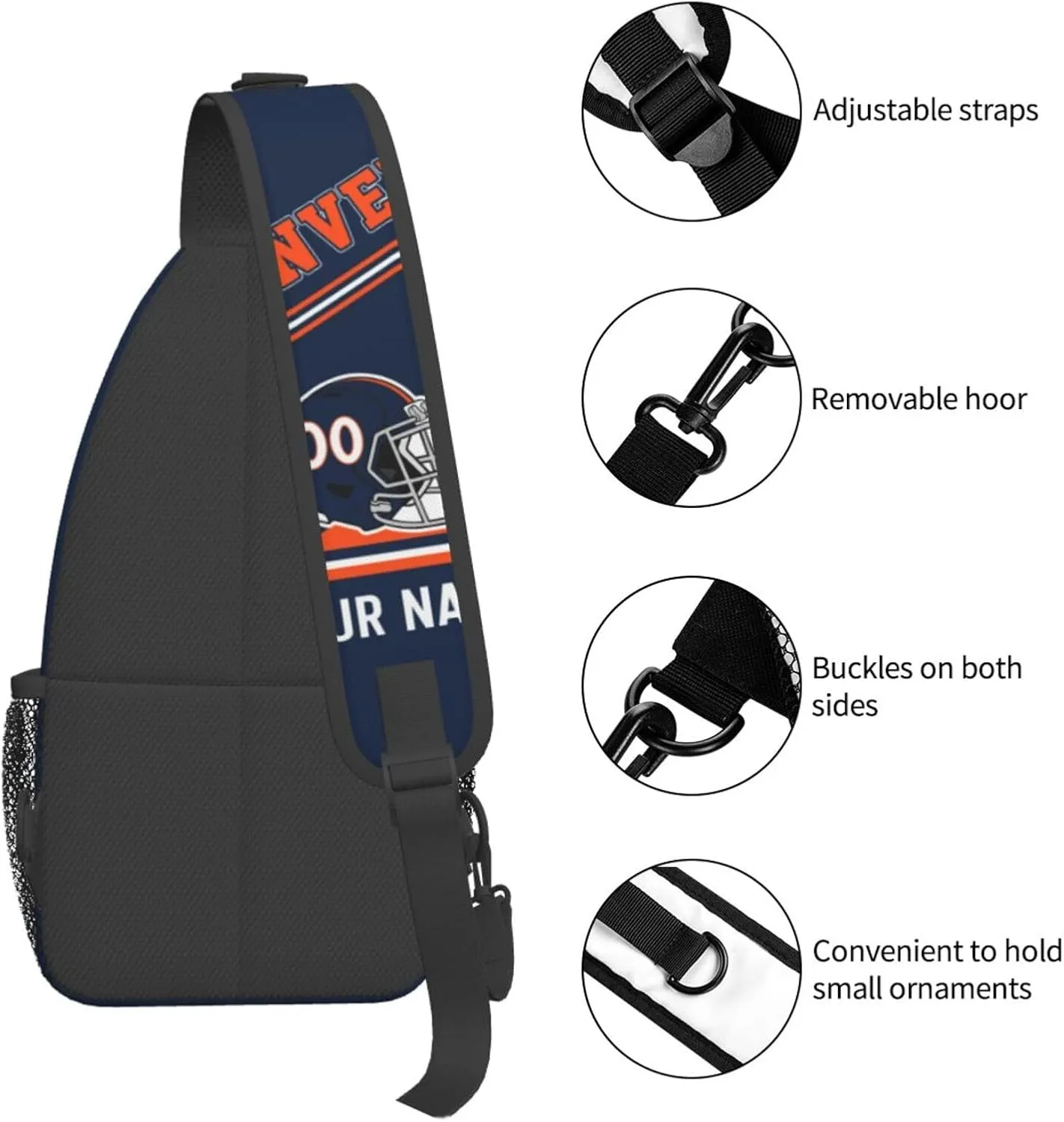 Denver Sling Bag,Personalized Football Crossbody Bags,Custom Cross Chest Bag,Sling Shoulder Backpack,Chest Bag Travel Daypack for Men Women Football Fans