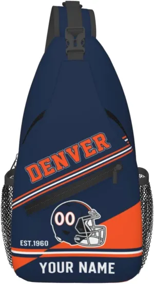 Denver Sling Bag,Personalized Football Crossbody Bags,Custom Cross Chest Bag,Sling Shoulder Backpack,Chest Bag Travel Daypack for Men Women Football Fans