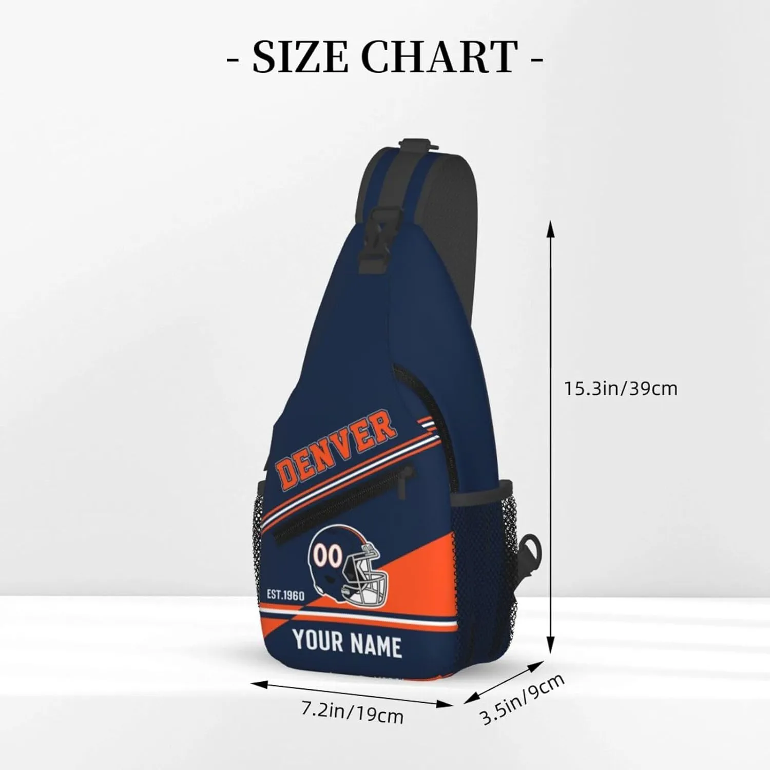 Denver Sling Bag,Personalized Football Crossbody Bags,Custom Cross Chest Bag,Sling Shoulder Backpack,Chest Bag Travel Daypack for Men Women Football Fans