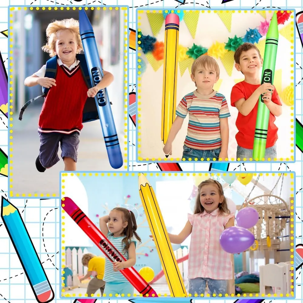Denylo pro 8 Pieces Giant Inflatable Crayon Pencil Balloon Set Back to School Party School Decoration for Classroom Playground Indoor Outdoor Birthday Party School Theme Party Decoration Available