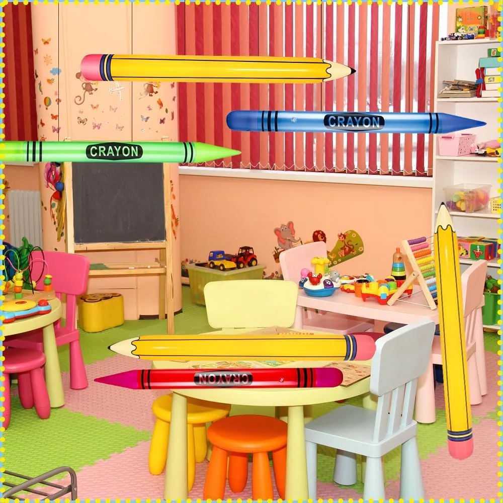 Denylo pro 8 Pieces Giant Inflatable Crayon Pencil Balloon Set Back to School Party School Decoration for Classroom Playground Indoor Outdoor Birthday Party School Theme Party Decoration Available