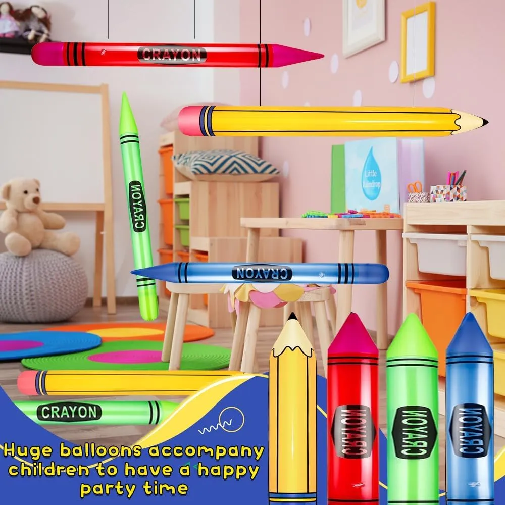 Denylo pro 8 Pieces Giant Inflatable Crayon Pencil Balloon Set Back to School Party School Decoration for Classroom Playground Indoor Outdoor Birthday Party School Theme Party Decoration Available