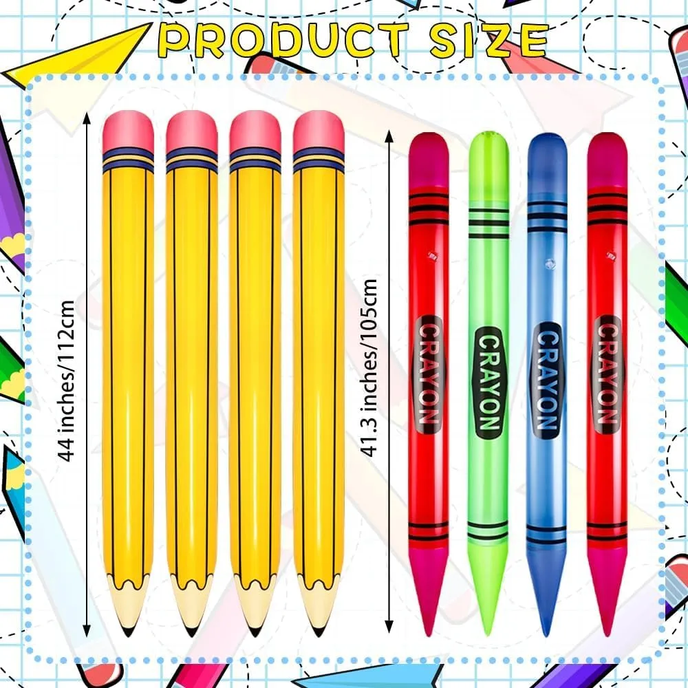 Denylo pro 8 Pieces Giant Inflatable Crayon Pencil Balloon Set Back to School Party School Decoration for Classroom Playground Indoor Outdoor Birthday Party School Theme Party Decoration Available