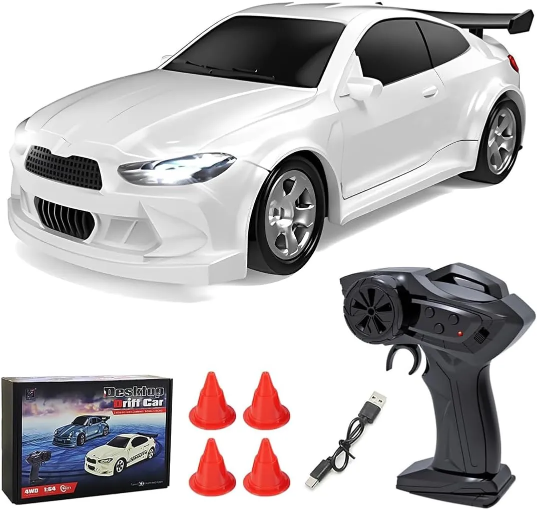 Desktop Drift Car for Adults, 1/64 Scale Drift RC Car, Mini RC Sportscar 2.4Ghz Drift Racing Remote Contrl Car, Hobby Gift for Adults - FQD25/Ivory White
