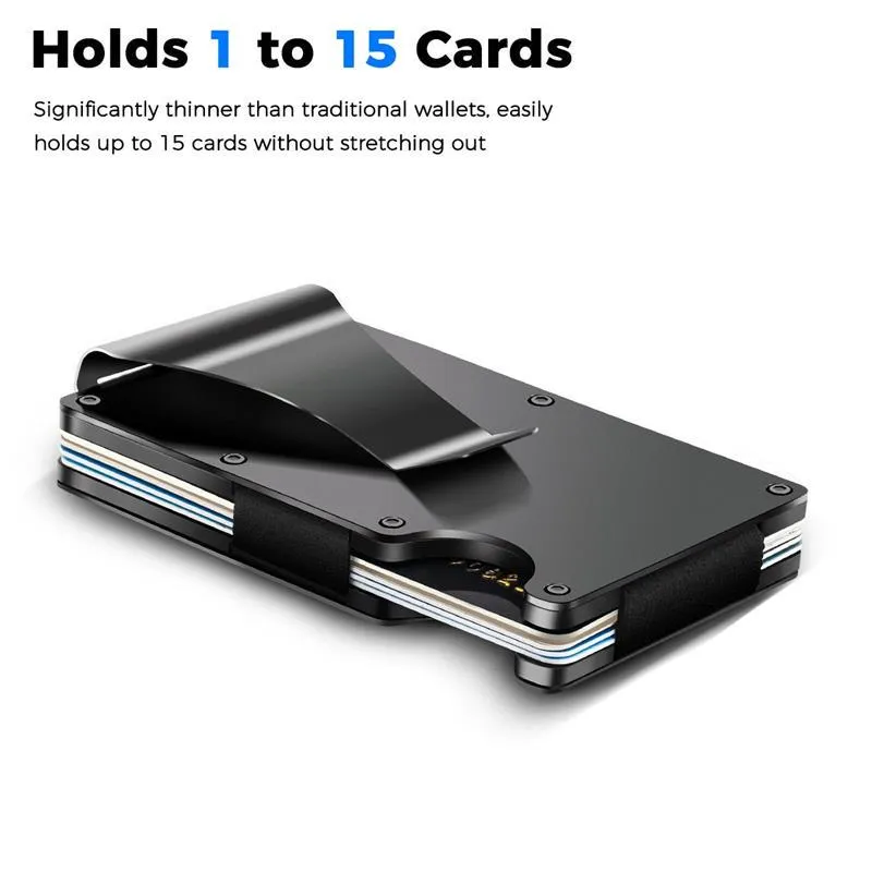 DIENQI Anti Rfid Metal Bank Credit Card Holder Men Minimalist Wallets Slim Thin Tactical Business ID Cardholder Case Male Purse