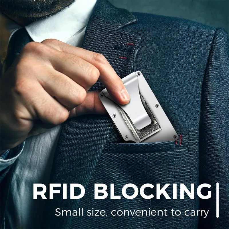 DIENQI Anti Rfid Metal Bank Credit Card Holder Men Minimalist Wallets Slim Thin Tactical Business ID Cardholder Case Male Purse