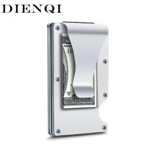 DIENQI Anti Rfid Metal Bank Credit Card Holder Men Minimalist Wallets Slim Thin Tactical Business ID Cardholder Case Male Purse