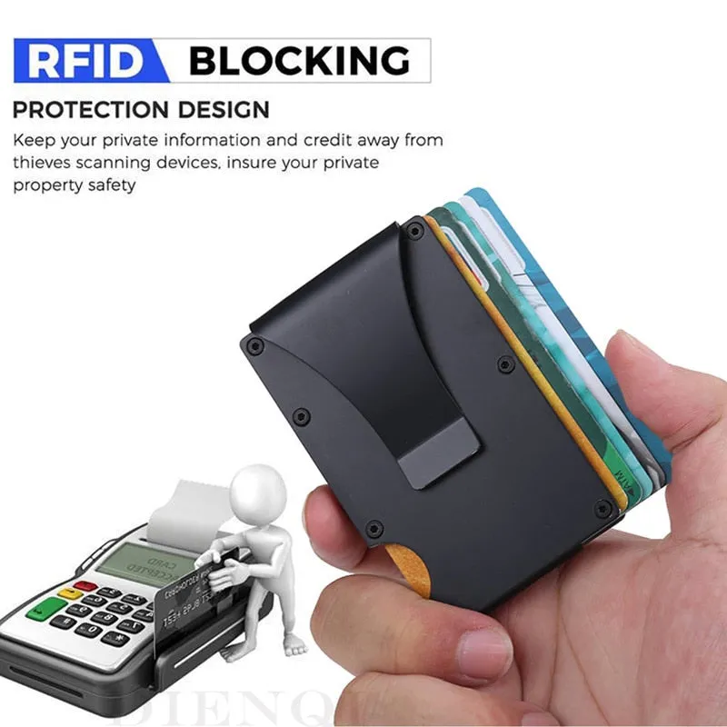 DIENQI Anti Rfid Metal Bank Credit Card Holder Men Minimalist Wallets Slim Thin Tactical Business ID Cardholder Case Male Purse