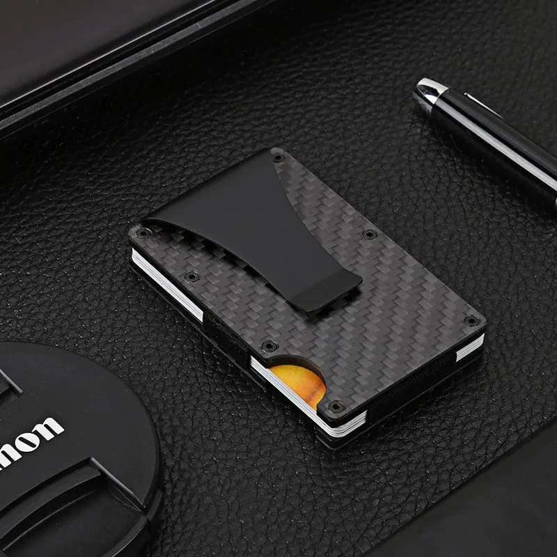 DIENQI Carbon Fiber Credit Card Holder Minimalist Wallet Aluminum Metal Anti RFID Blocking Business Bank id Card Holder For Men