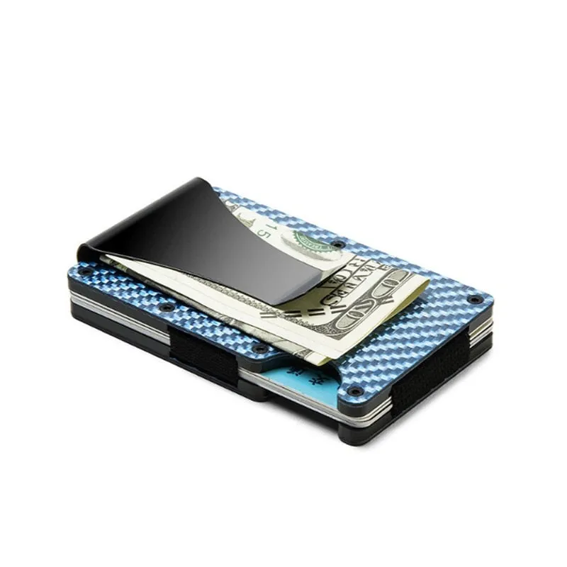 DIENQI Carbon Fiber Credit Card Holder Minimalist Wallet Aluminum Metal Anti RFID Blocking Business Bank id Card Holder For Men