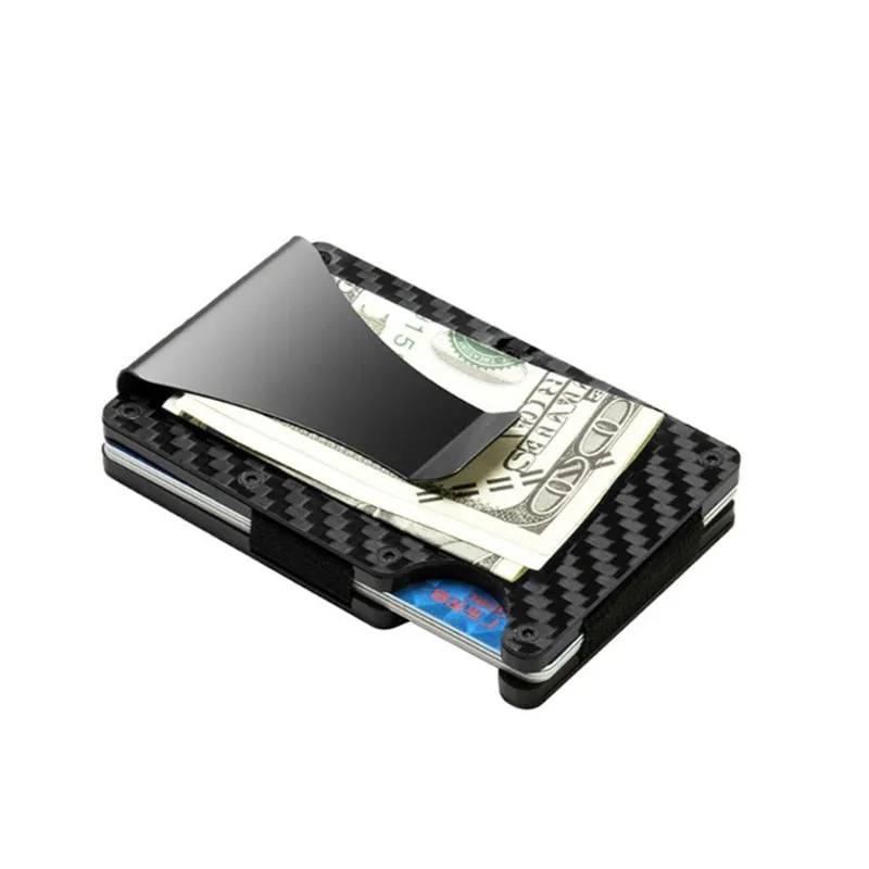 DIENQI Carbon Fiber Credit Card Holder Minimalist Wallet Aluminum Metal Anti RFID Blocking Business Bank id Card Holder For Men