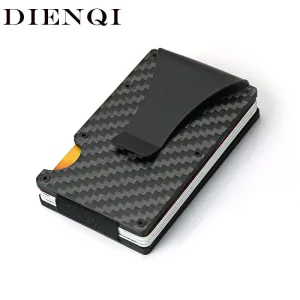 DIENQI Carbon Fiber Credit Card Holder Minimalist Wallet Aluminum Metal Anti RFID Blocking Business Bank id Card Holder For Men