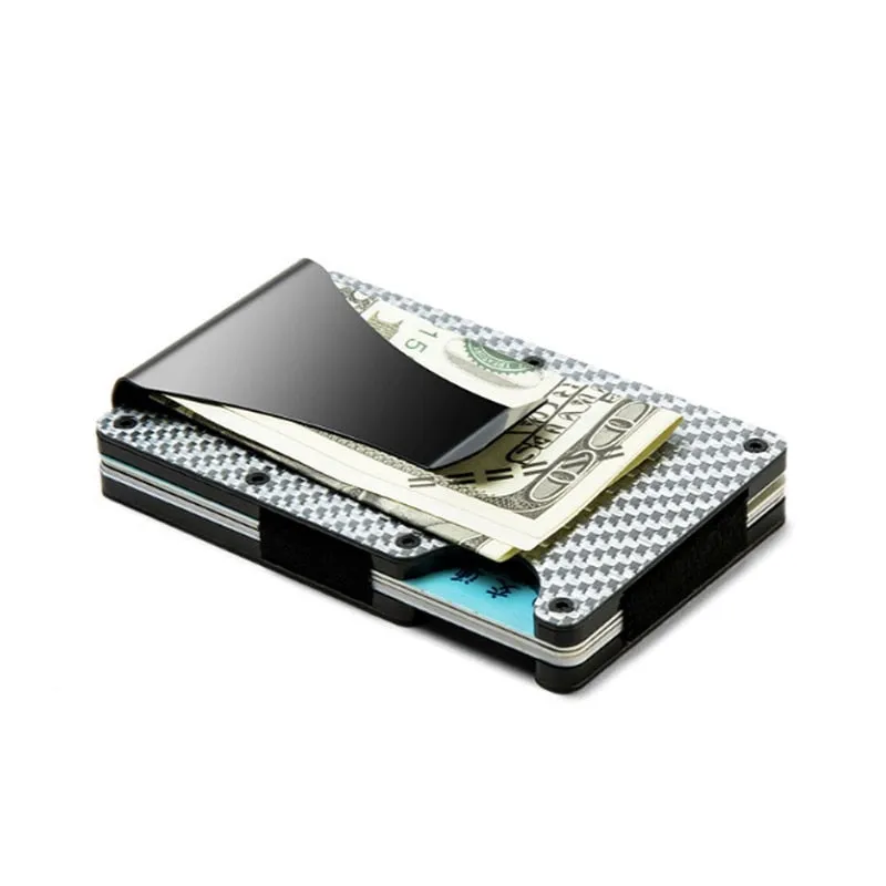 DIENQI Carbon Fiber Credit Card Holder Minimalist Wallet Aluminum Metal Anti RFID Blocking Business Bank id Card Holder For Men