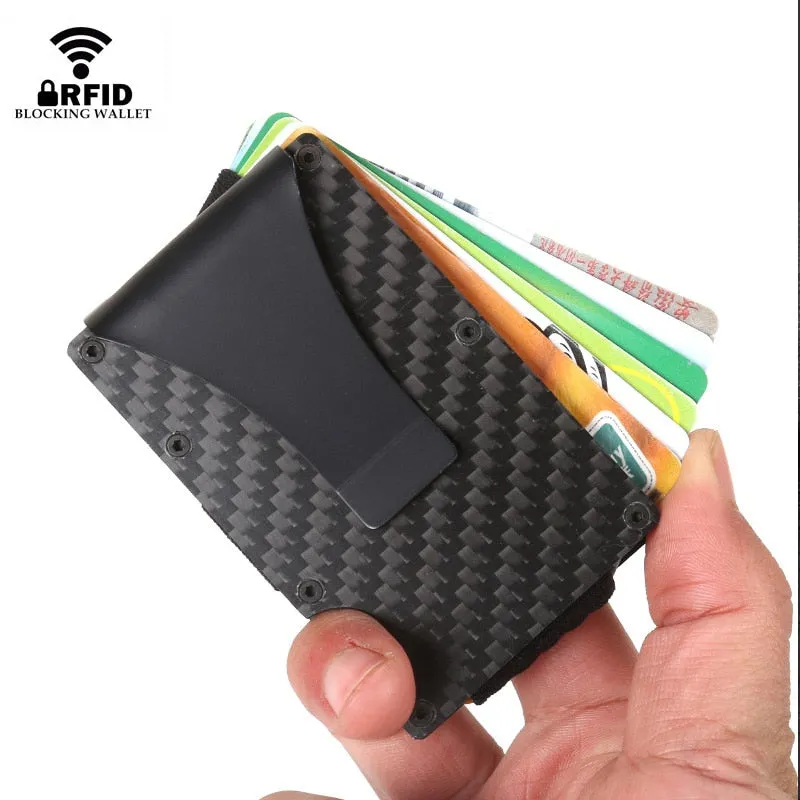 DIENQI Carbon Fiber Credit Card Holder Minimalist Wallet Aluminum Metal Anti RFID Blocking Business Bank id Card Holder For Men