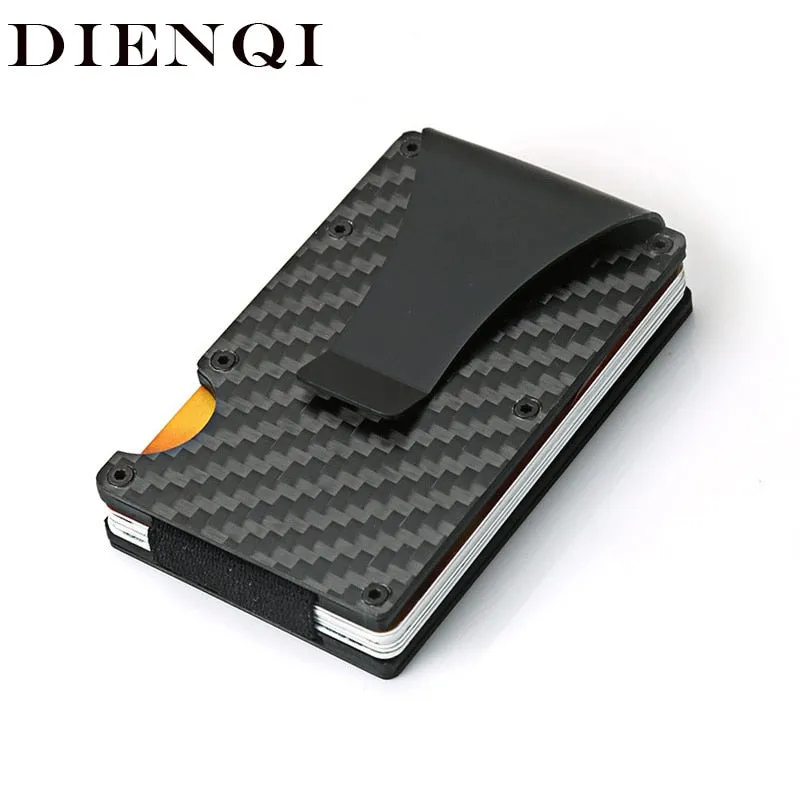 DIENQI Carbon Fiber Credit Card Holder Minimalist Wallet Aluminum Metal Anti RFID Blocking Business Bank id Card Holder For Men
