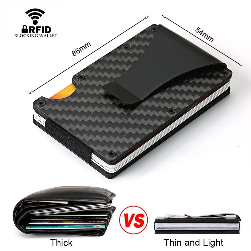 DIENQI Carbon Fiber Credit Card Holder Minimalist Wallet Aluminum Metal Anti RFID Blocking Business Bank id Card Holder For Men