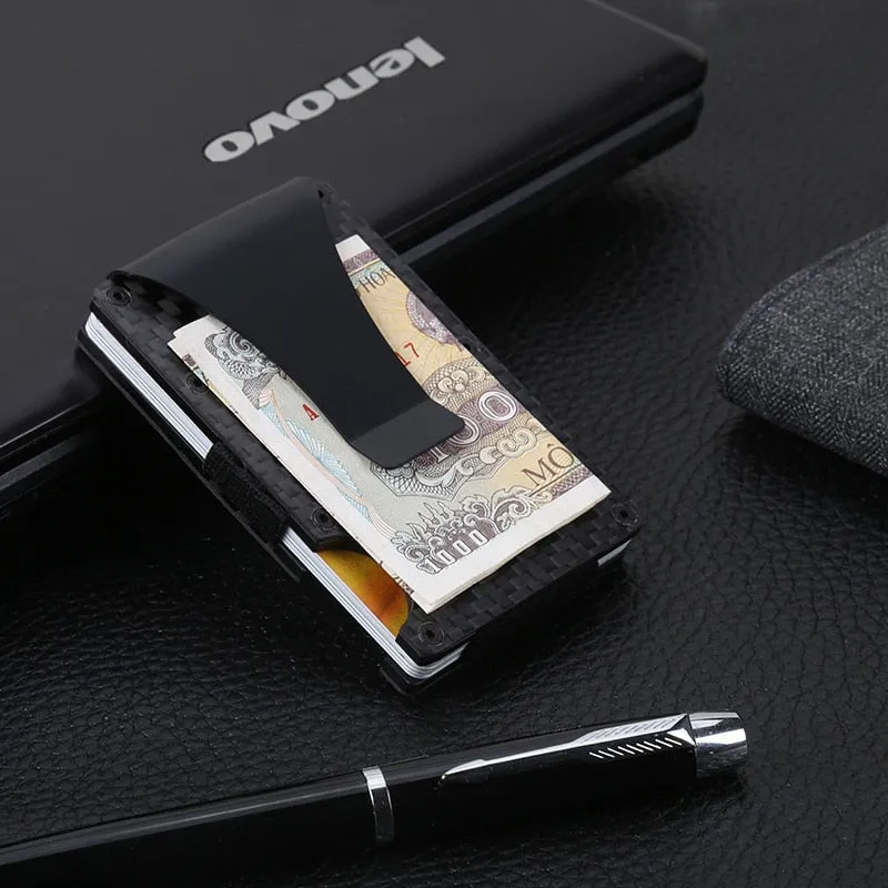 DIENQI Carbon Fiber Credit Card Holder Minimalist Wallet Aluminum Metal Anti RFID Blocking Business Bank id Card Holder For Men