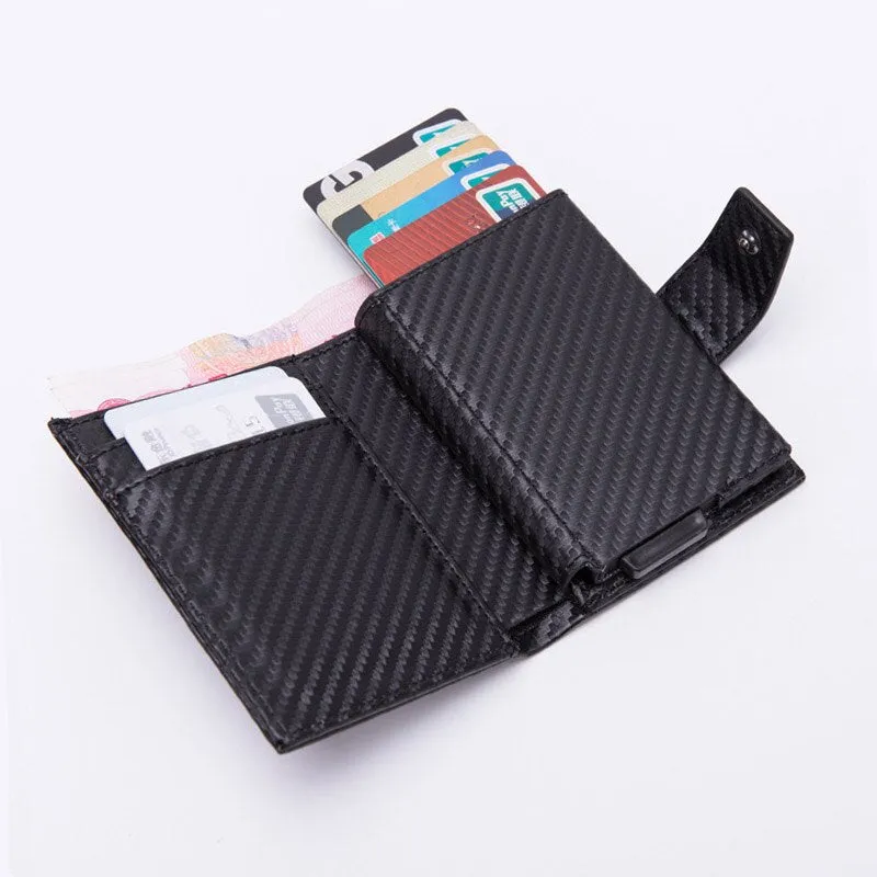 DIENQI Credit Card Holder Men Women Metal RFID Anti-magnetic Vintage Aluminium Crazy Horse PU Leather Card Wallet Coin Purses