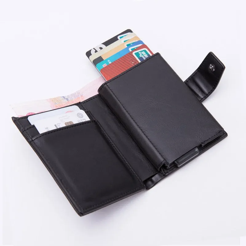 DIENQI Credit Card Holder Men Women Metal RFID Anti-magnetic Vintage Aluminium Crazy Horse PU Leather Card Wallet Coin Purses