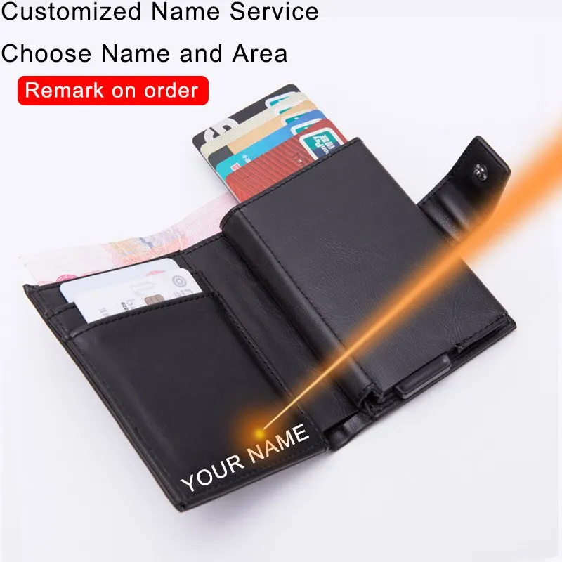 DIENQI Credit Card Holder Men Women Metal RFID Anti-magnetic Vintage Aluminium Crazy Horse PU Leather Card Wallet Coin Purses