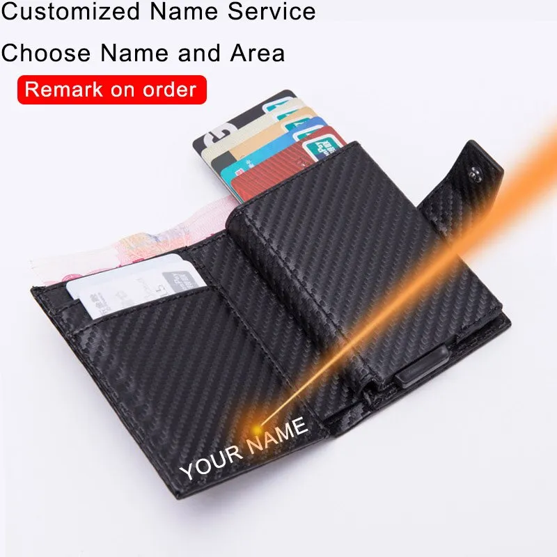 DIENQI Credit Card Holder Men Women Metal RFID Anti-magnetic Vintage Aluminium Crazy Horse PU Leather Card Wallet Coin Purses