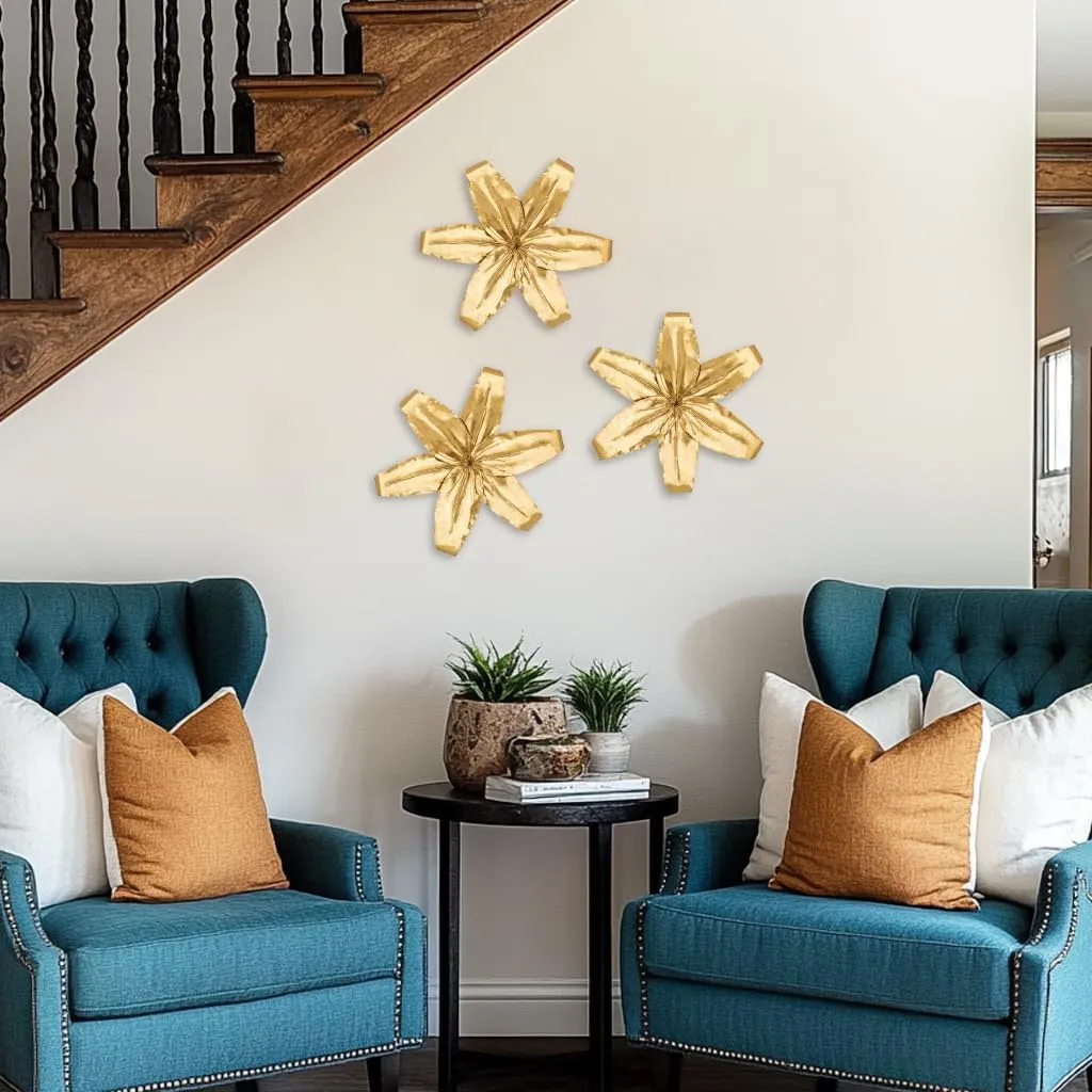 DILATATA Metal Floral Home Wall Decor, 13" Metal Tiger Lily Flowers Rustic Wall Sculpture Floral Wall Art Farmhouse Wall Hanging Decor for Home Kitchen Bedroom Living Office, Gold 3 Pack