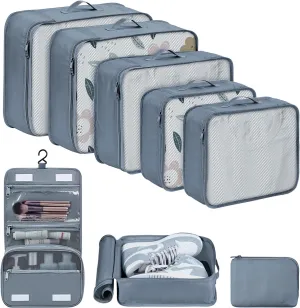 DIMJ Packing Cubes 8 Pcs for Suitcase Lightweight Travel Essential Bag with Large Toiletries Bag for Clothes Shoes Cosmetics Toiletries (Grey)