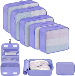 DIMJ Packing Cubes for Travel - 8 Set Travel Cubes for Suitcase Lightweight Travel Packing Organizers with Large Toiletries Bag for Clothes Shoes Cosmetics Toiletries Travel Essential (Purple)