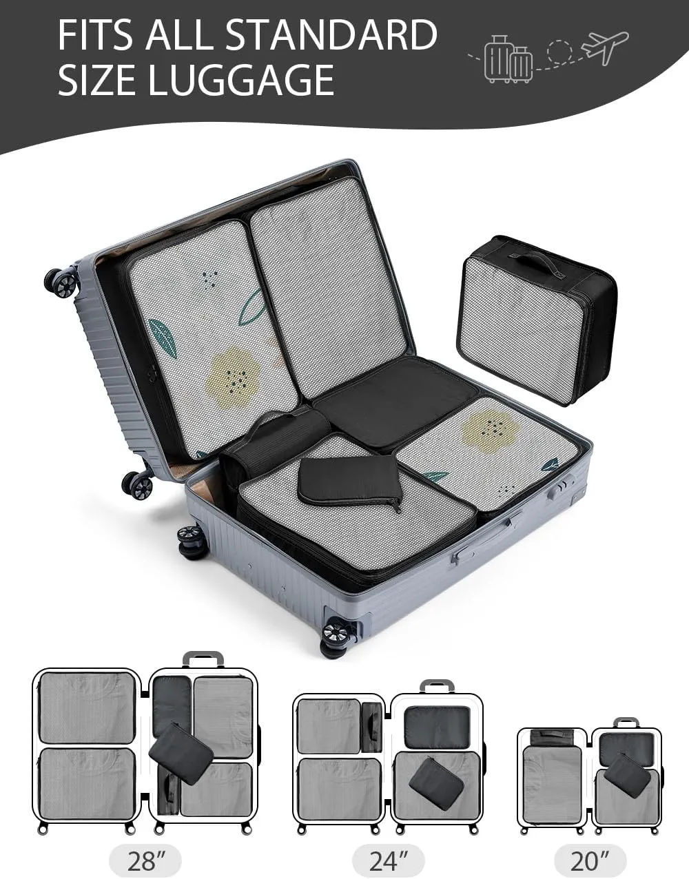 DIMJ Packing Cubes for Travel With Toiletry Bag - Packing Cubes Carry on Luggage Cubes Packing for Clothes/Shoes/Underwear/Cosmetics/Travel Accessories (Black)