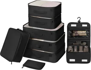 DIMJ Packing Cubes for Travel With Toiletry Bag - Packing Cubes Carry on Luggage Cubes Packing for Clothes/Shoes/Underwear/Cosmetics/Travel Accessories (Black)