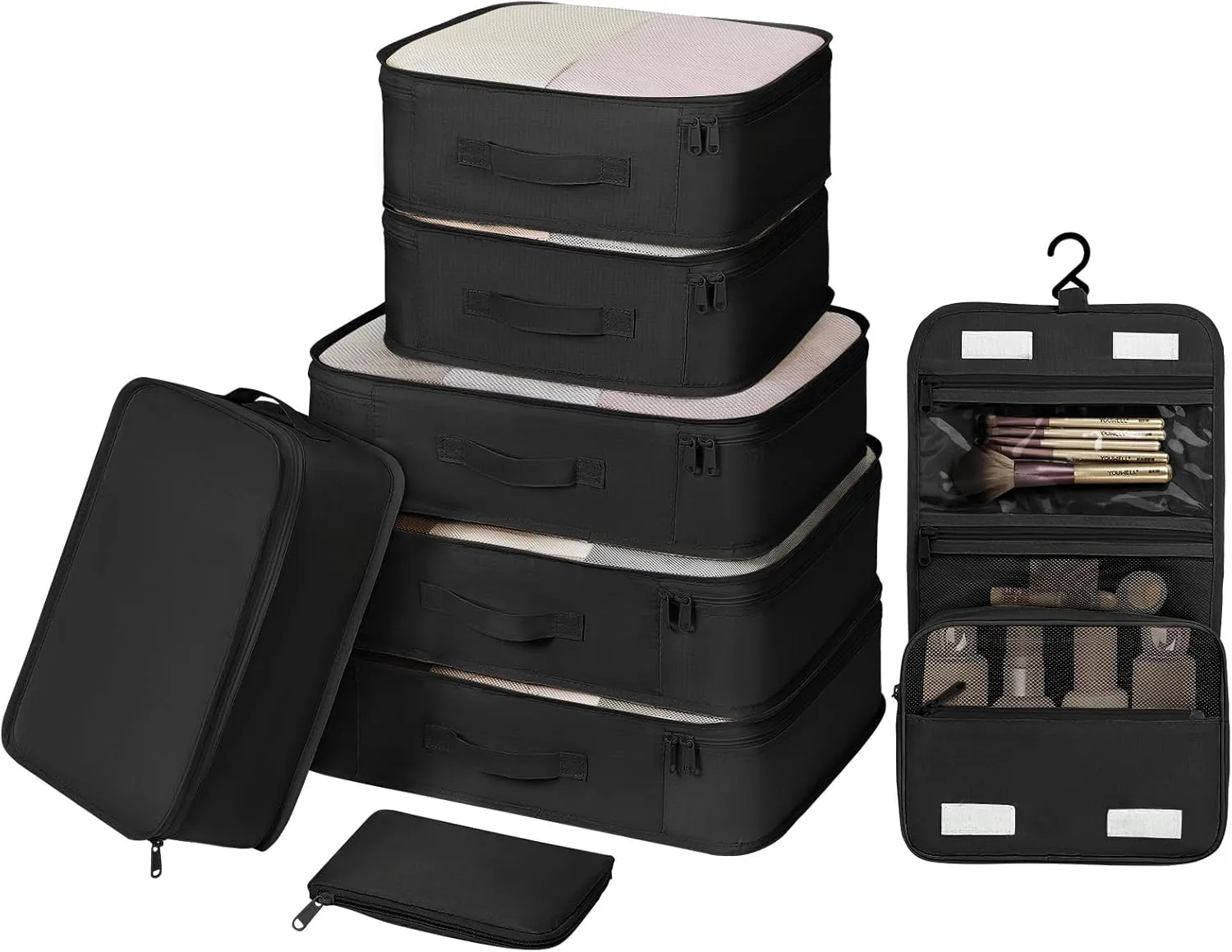 DIMJ Packing Cubes for Travel With Toiletry Bag - Packing Cubes Carry on Luggage Cubes Packing for Clothes/Shoes/Underwear/Cosmetics/Travel Accessories (Black)