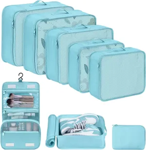DIMJ Packing Cubes Suitcase, 8 Pieces Packing Cubes for Travel, With Toiletry Bag Hanging, Packing Cubes Carry on Luggage Cubes Packing for Clothes, Shoes, Underwear, Cosmetics, Travel Essential(Blue）