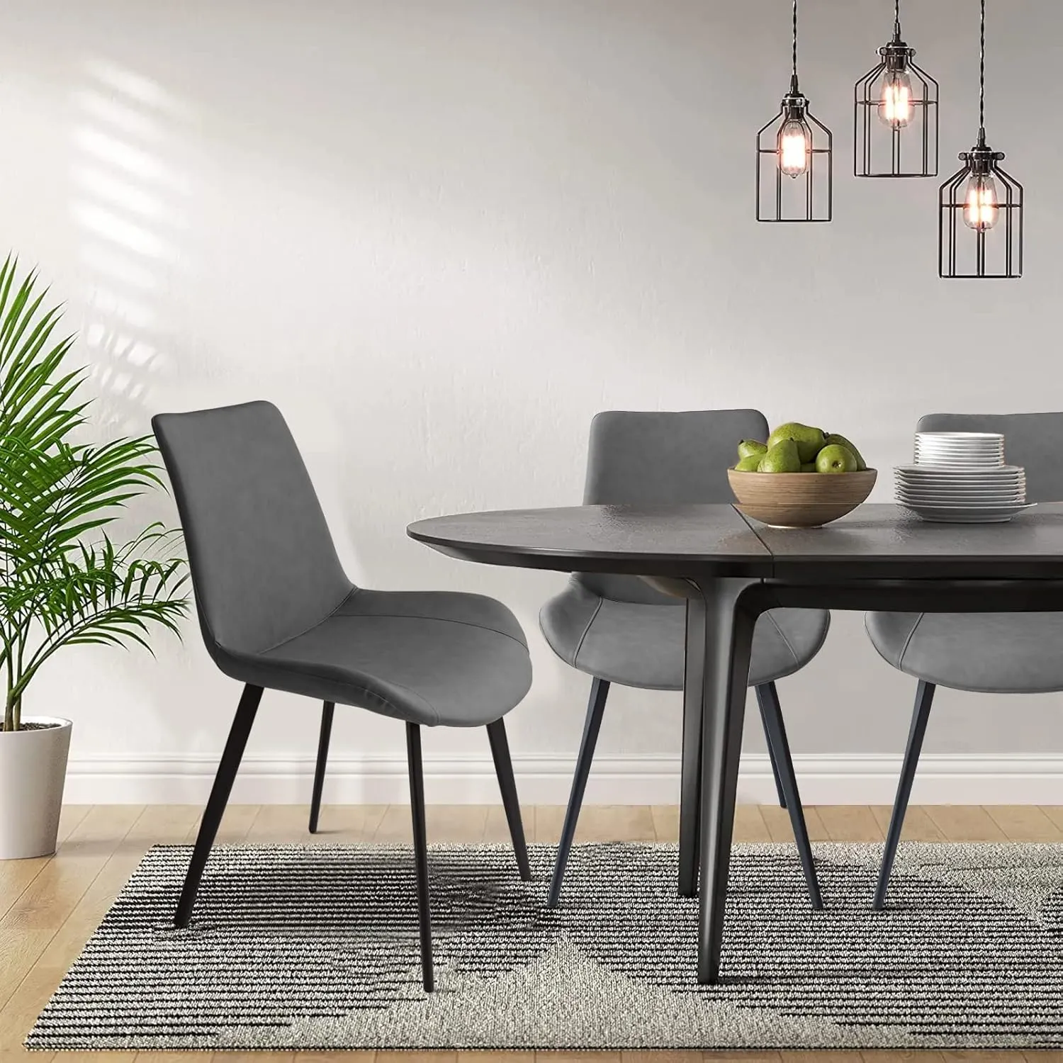 Dining Chairs Set of 4, Modern Dining & Kitchen Room Chairs, Upholstered Faux Leather Cushion Seat and Sturdy Metal Legs (4 Grey Chairs)