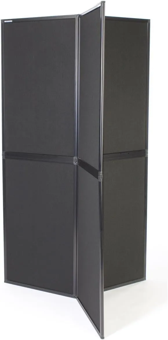 Displays2go 6-panel Trade Show Booth, Black Aluminum Frame, 360 Degree Exhibition Stand, Carrying Bag Included - Black Hook & Loop-Receptive Fabric