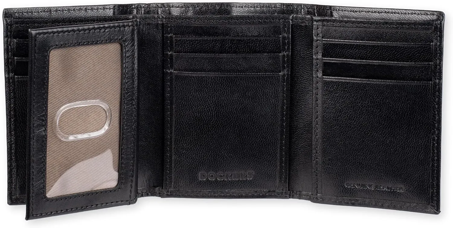 Dockers Men's Extra Capacity Slim Profile Trifold Wallet with Multiple Card Slots and ID Window