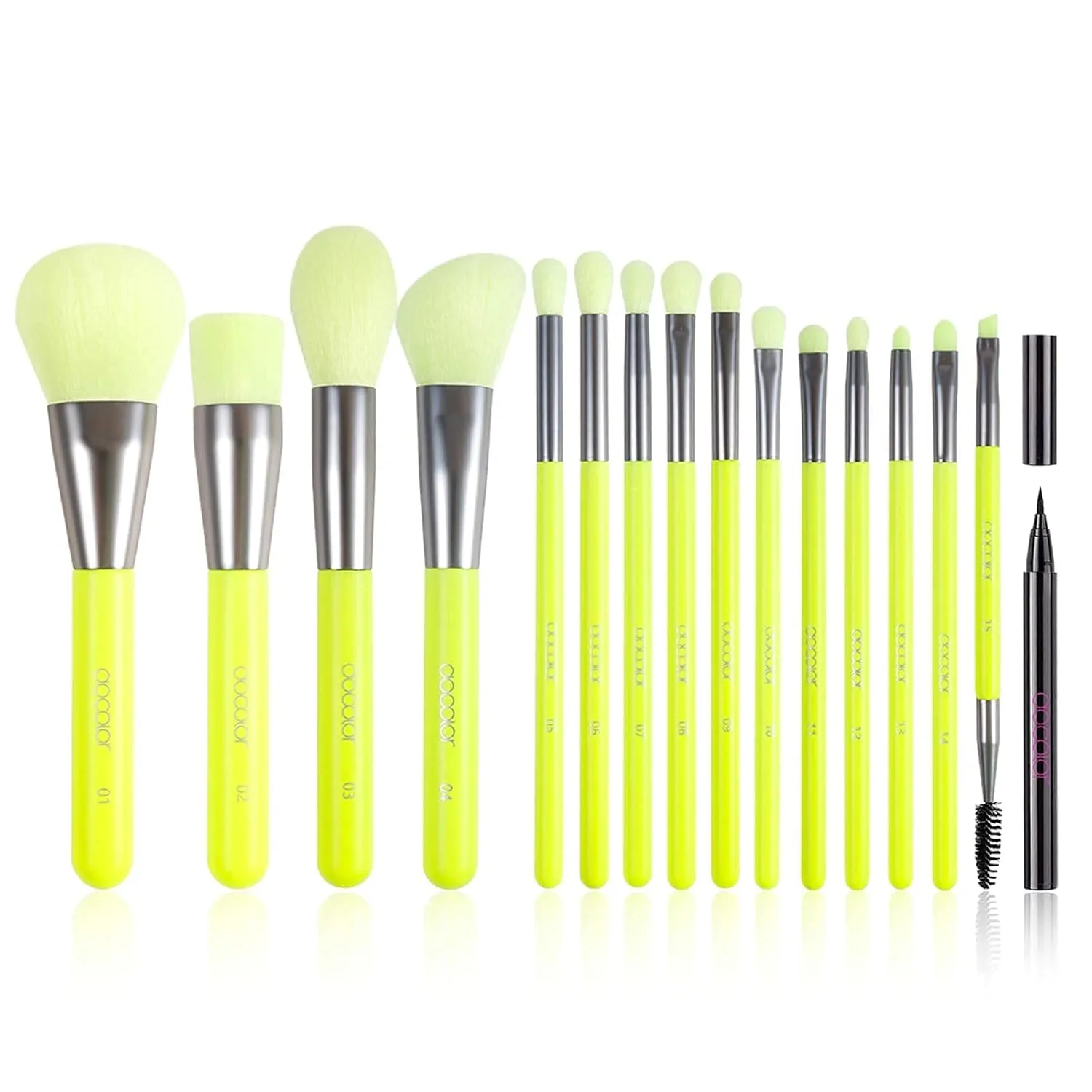 Docolor Makeup Brushes 10Pcs Neon Makeup Brushes Set with Soft Synthetic Hairs and 1PCS Waterproof Eyeliner Pen Super Slim Liquid Eyeliner Eye Liner Gel Black