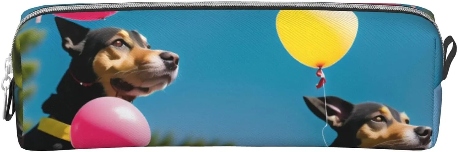 Dog And Balloons Pencil Case Pu Leather Cute Small Pencil Case Pencil Pouch Storage Bag With Zipper