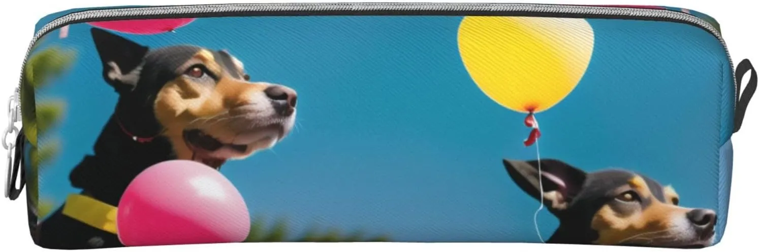 Dog And Balloons Pencil Case Pu Leather Cute Small Pencil Case Pencil Pouch Storage Bag With Zipper