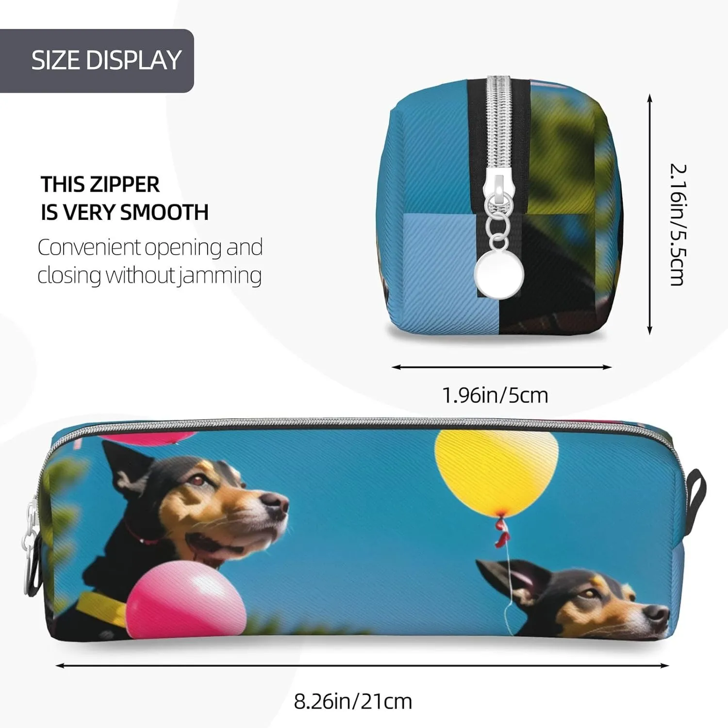 Dog And Balloons Pencil Case Pu Leather Cute Small Pencil Case Pencil Pouch Storage Bag With Zipper