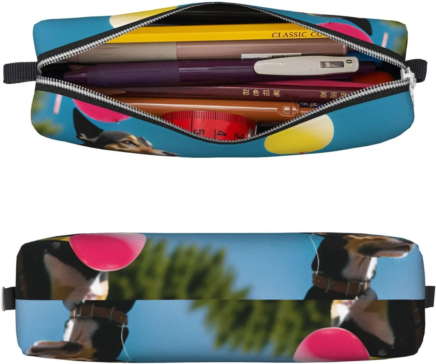 Dog And Balloons Pencil Case Pu Leather Cute Small Pencil Case Pencil Pouch Storage Bag With Zipper