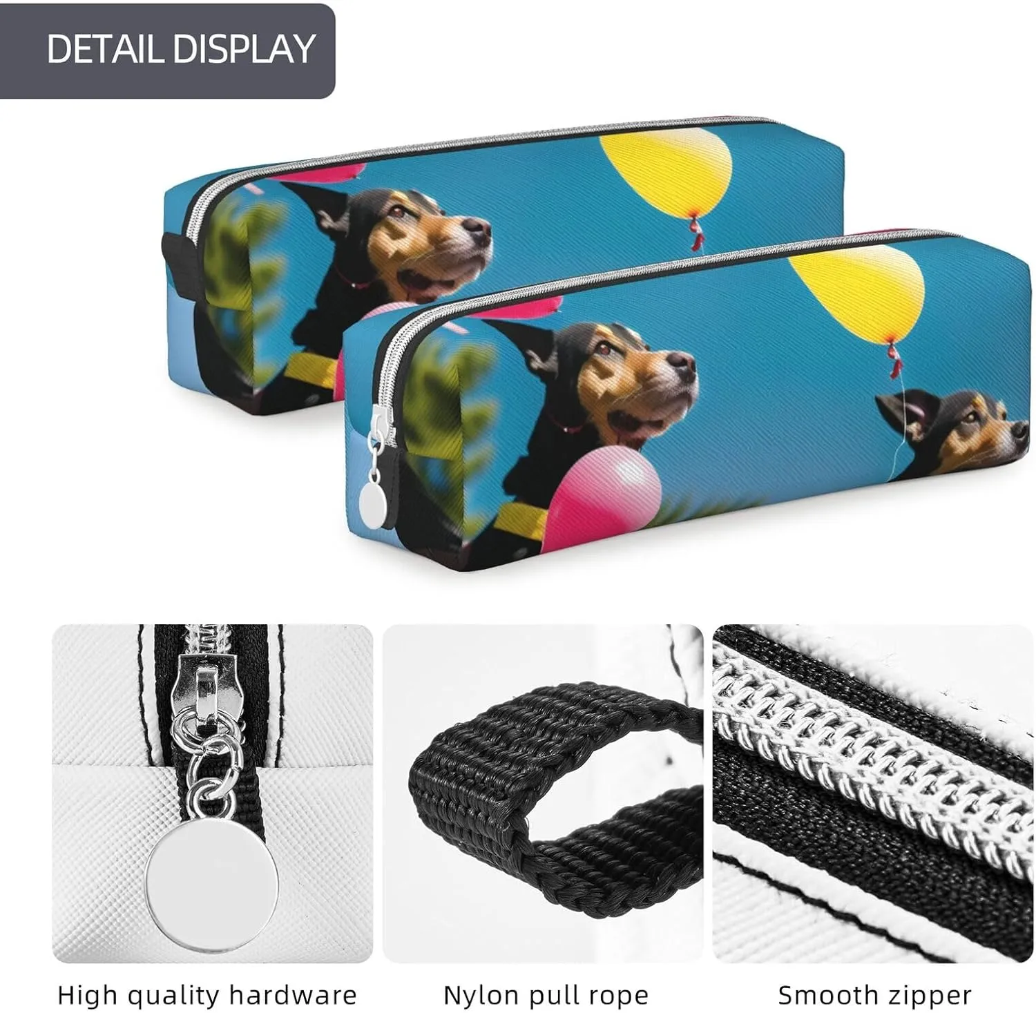 Dog And Balloons Pencil Case Pu Leather Cute Small Pencil Case Pencil Pouch Storage Bag With Zipper